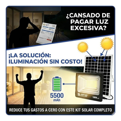 Pack X2 Foco Solar Reflector Led Exterior 60w Con Control Negro Blanco Frío