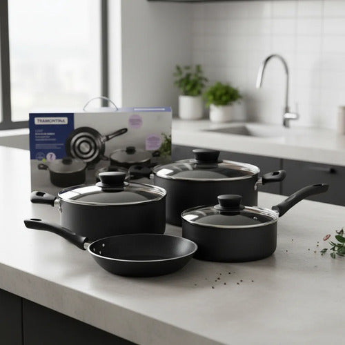 Equipo Cocina Siete Pieza Olla Cacerola Sarten Bateria Negro