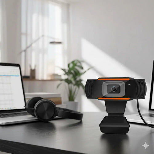 Camara Web Hd Alta Calidad Microfono Autofocus Usb Plug Play Naranja