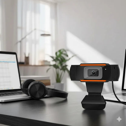 Camara Web Hd Alta Calidad Microfono Autofocus Usb Plug Play Naranja