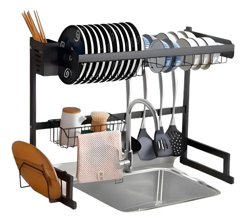 Escurridor De Loza Organizador Platos Utensilios Cocina 65cm Color Negro