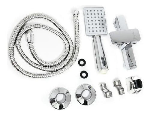 Monocomando Ducha Baño Tubular Mezcladora Manguera Telefono Plateado Brillante