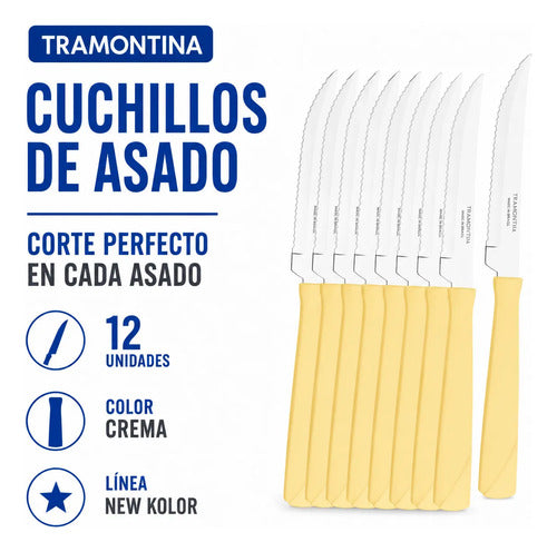 Cuchillo Mesa Acero Inoxidable Mango Plástico Set X12 Pack Marfil