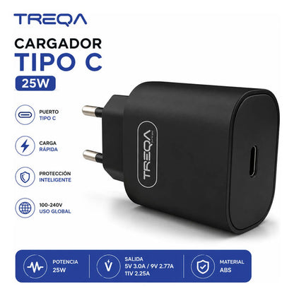 Cargador Rapido Usb Tipo C 25w Celular Tablet Carga Rapida Negro