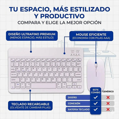 Combo Teclado Mouse Bluetooth Slim Ingles Recargable Tablet Aleatorio
