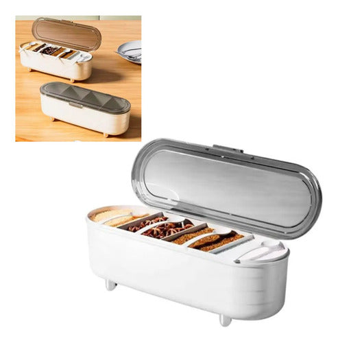 Especiero Condimentero Organizador Con Tapa De Plastico Blanco Con Gris