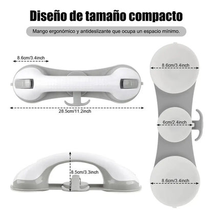 X2 Agarradera Antideslizante Ventosa Baño Barra Seguridad Blanco Con Gris