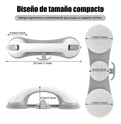 Agarradera Antideslizante Ventosa Baño Barra Seguridad X2 Blanco Con Gris