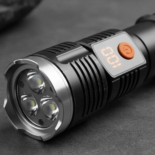 Linterna Led Portátil Recargable Display Indicador De Carga Blanco Negro