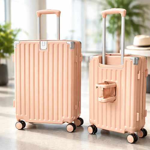 Valija Viaje Rigida 4 Ruedas Colores Puerto Usb 24 Pulgadas Rosa Rayas