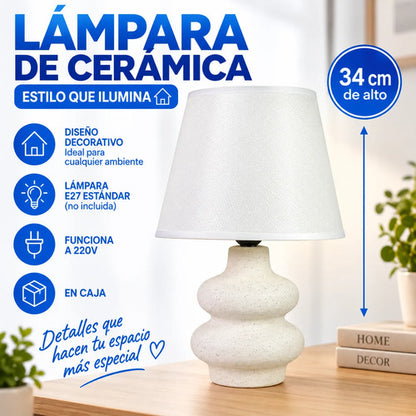Velador Lámpara Mesa Cerámica Texturizada E27 34cm Blanco