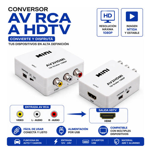 Conversor Adaptador Av Rca A Hdmi Full Hd 1080p Audio Video