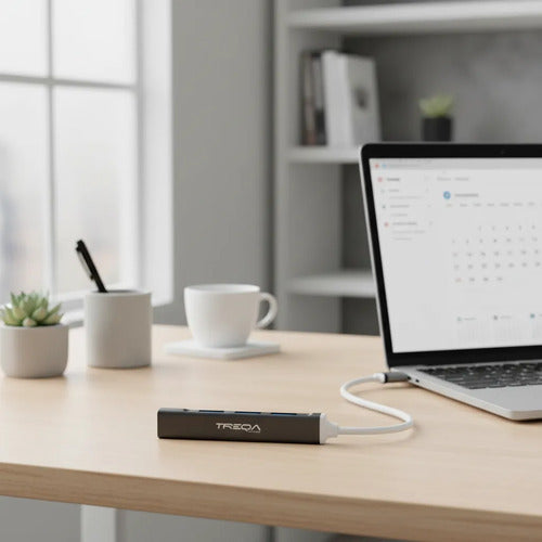 Hub Usb 4 Puertos Notebook Pc + Adaptador Tipo C Usb-a 3.0 Negro