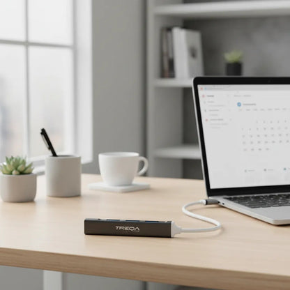 Hub Usb 4 Puertos Notebook Pc + Adaptador Tipo C Usb-a 3.0 Negro
