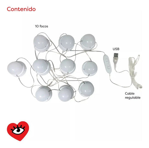 Kit 10 Focos Lamparas Luz Led Espejo Usb Maquillaje Camarin Veoquiero