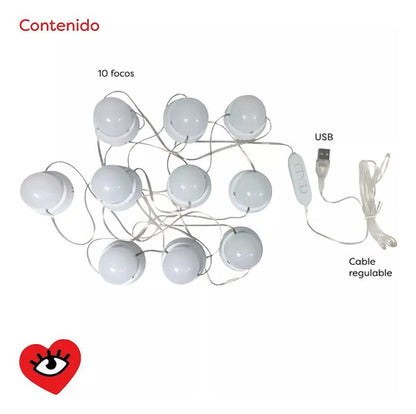 Kit 10 Focos Lamparas Luz Led Espejo Usb Maquillaje Camarin Veoquiero