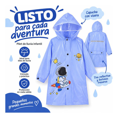Pilot Impermeable Infantil Con Capucha Y Visera Ajustable Celeste 4xl (150-160cm.) Estampado Infantil (astronauta/espacio)