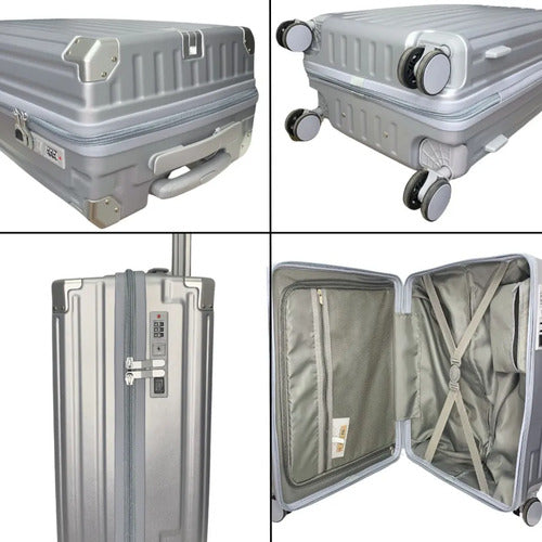 Valija Viaje Rigida 4 Ruedas Colores Puerto Usb 24 Pulgadas Gris Rayas