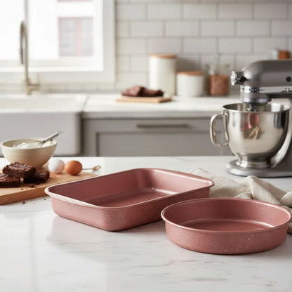 Set Juego Asaderas Antiadherentes 2 Piezas Horno Rectangular Rosa