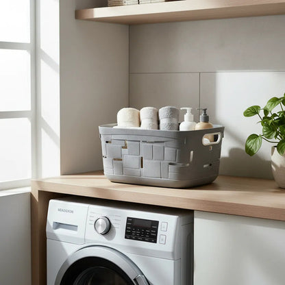 Canasto Cesto Organizador Plástico Multiuso Asas 32,5cm Blanco