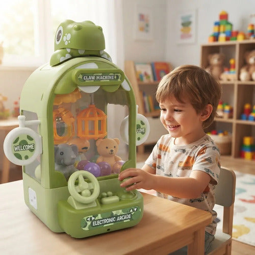 Máquina Garra Infantil Dinosaurio Peluches Usb 30cm Verde Verde