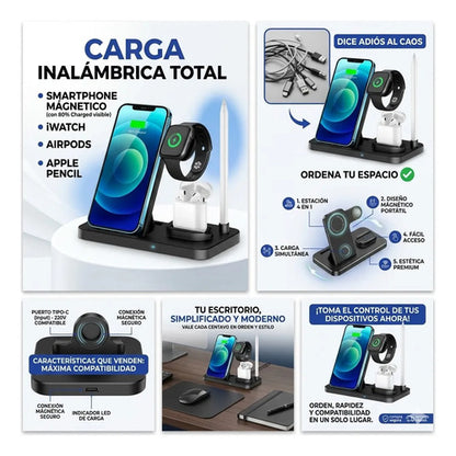 Soporte Cargador Inalambrico Cuadruple Telefonos Android Ios Negro