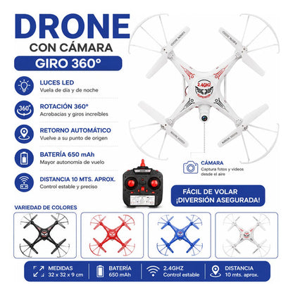 Dron Cámara Led Giro Retorno Automático Control Remoto 650ma Aleatorio