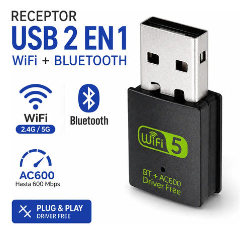 Receptor Adaptador Usb Wifi Bluetooth 2.4 5ghz Banda Dual Pc