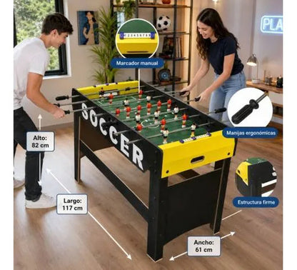 Futbolito Mesa 117x61x82cm Barras Metálicas Marcador Manual Negro Y Amarillo