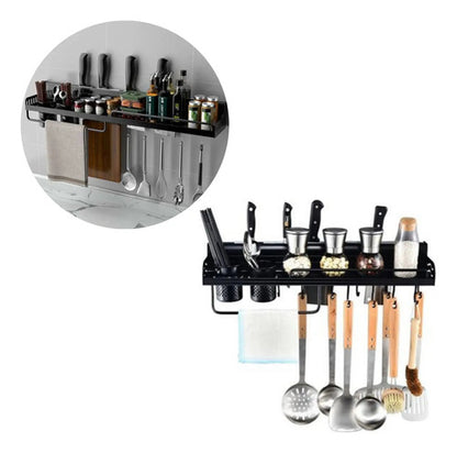 Organizador Cubiertos Cocina De Pared Estante Especiero Negro
