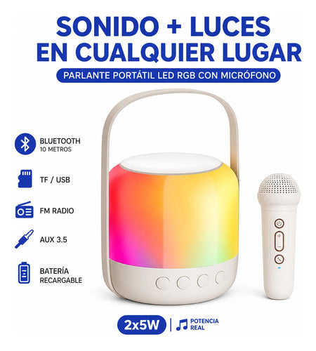 Parlante Bluetooth Portátil Led Rgb C/micrófono Inalámbrico Blanco