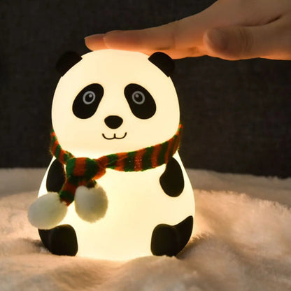 Lampara De Mesa Recargable Veladora Oso Panda Con Bufanda Blanco