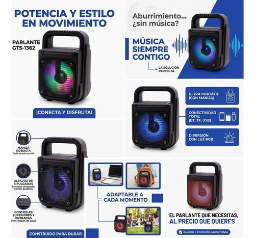 Parlante Inalambrico Bluetooth Ios Android Luces 3 Pulgadas Negro / Rojo Según Disponibilidad