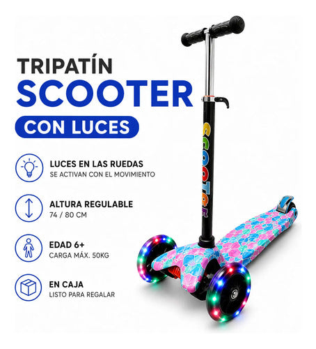 Scooter Tripatín Infantil 3 Ruedas Luces Altura Regulable Aleatorio