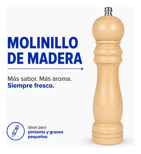 Molinillo Manual Madera Especias 21cm Pimienta Granos Cocina Beige
