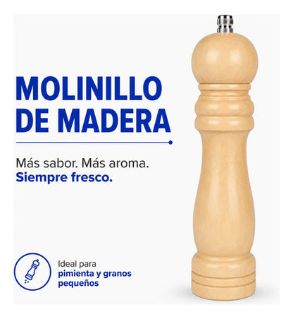 Molinillo Manual Madera Especias 21cm Pimienta Granos Cocina Beige