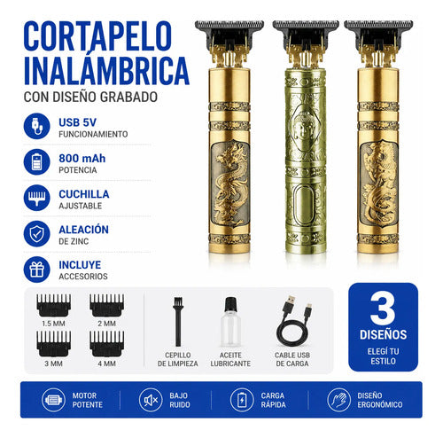 Cortapelo Inalámbrica Recargable Usb Cuchilla Ajustable Dorado