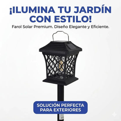 Farol Led Solar Recargable Exterior Colgante Base O Suelo Negro