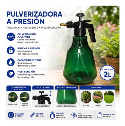 Pulverizador Rociador Manual A Presión 2l Jardinería Verde