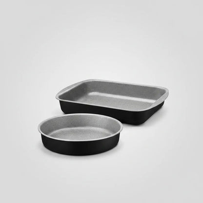 Pack Set Juego Asadera Horno Antiadherentes 2 Piezas Redonda Negro