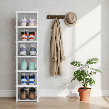 Organizador Calzado Mueble Plegable 6 Estante Acrilico 105cm Blanco