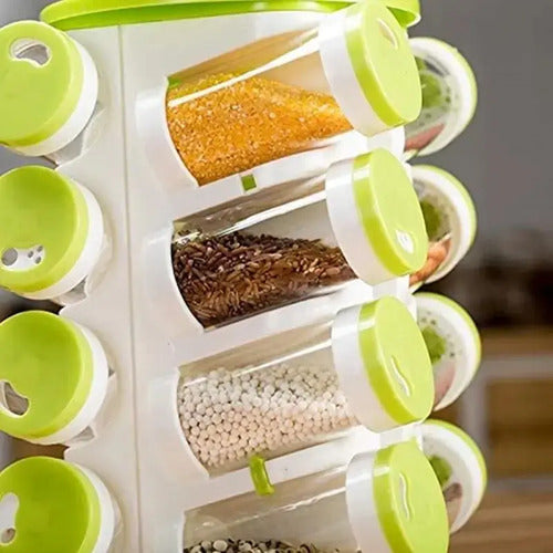 Especiero Condimentero Giratorio X16 Cocina De Plastico Verde Con Blanco