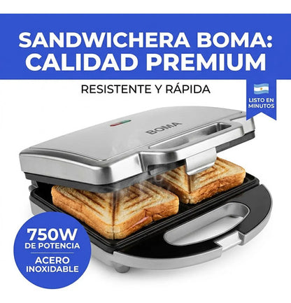 Sandwichera Electrica 750w Antiadherente Acero Inoxodable Eq Negro