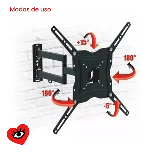 Soporte Tv X2 Ud 14 26 32 40 42 43 49 50 55 Brazo Movil Home Veoquiero Negro X2