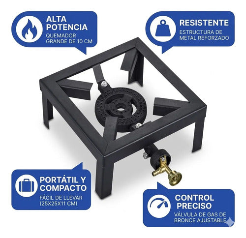 Cocinilla Quemador Gas Portatil Hornalla Metal Camping 25cm