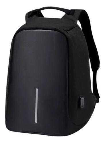 Mochila Antirrobo Usb Cierre Oculto Notebook Seguridad Viaje Gris