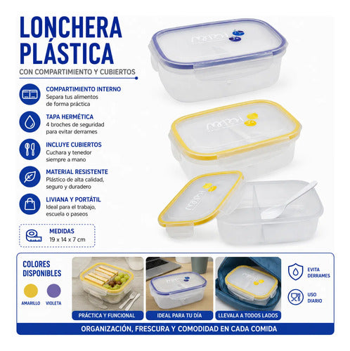 Lonchera Recipiente Tupper Plástica Hermética Cubierto 19x14 Violeta