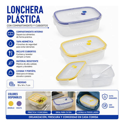 Lonchera Recipiente Tupper Plástica Hermética Cubierto 19x14 Violeta
