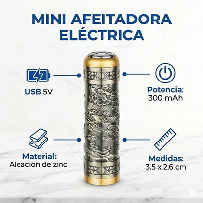 Mini Afeitadora Electrica Buda Vintage Usb 300mah Metal Dorado Oscuro