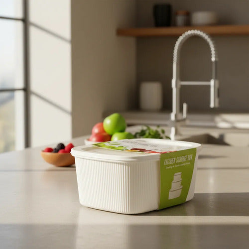 Set Recipientes Cocina Tapa Plasticos 3l 2l 1l Pack X3 Blanco